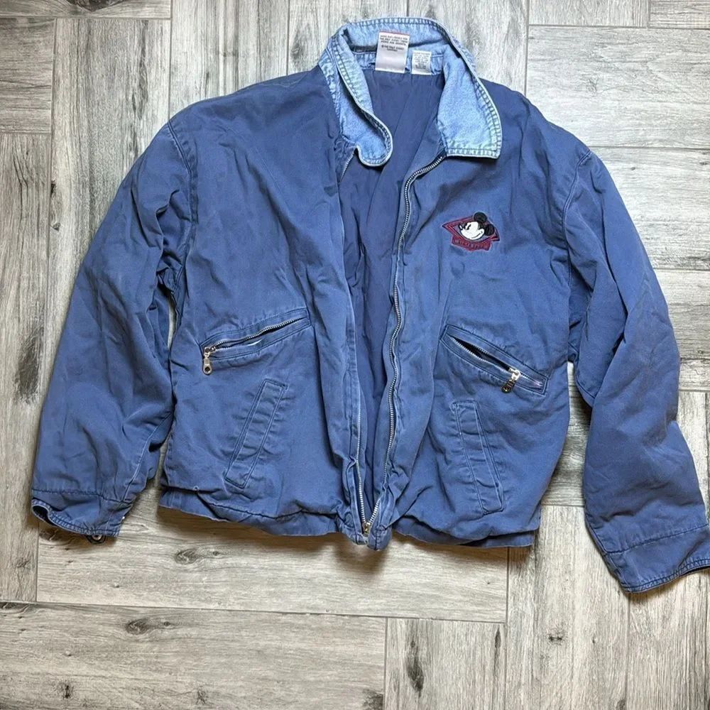 Mickey INC Womens Blue Embroidered Long Sleeve Denim Canvas Jacket Size Small